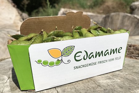 Die neu gestaltete Verkaufspackung für unsere Edamame.